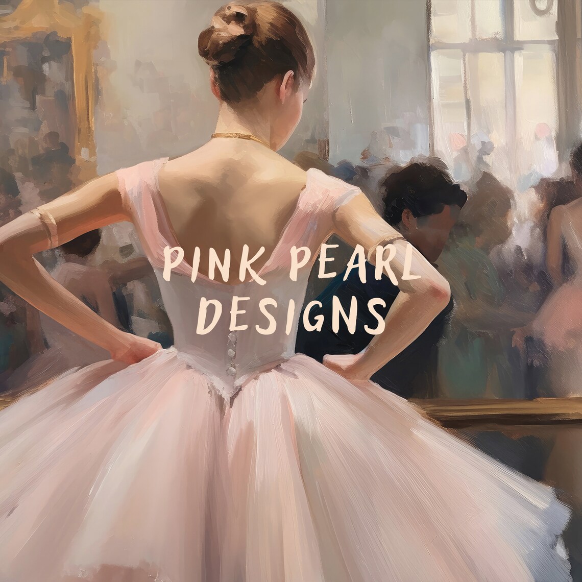 Ballerina in Pink Tutu Hands on Hips in Mirrored Dance Studio Oil Poster - Image 3