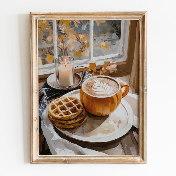 Pumpkin Spice Latte Preppy Fall Kitchen Art Print