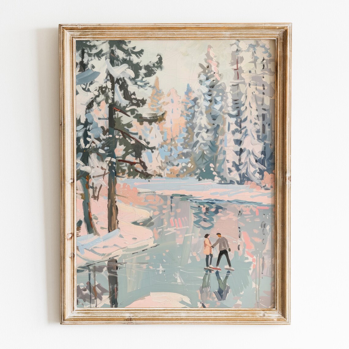 Couple Ice Skating Frozen Lake Snowy Forest Winter Art Poster - Image 5