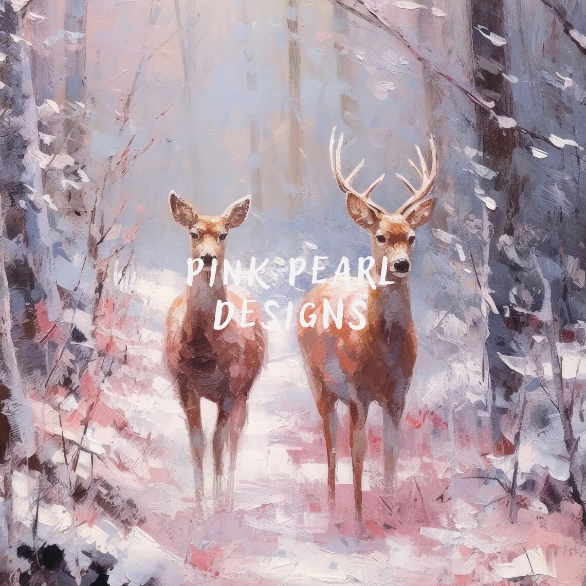 Deer In Forest Preppy Christmas Art Print - Image 2