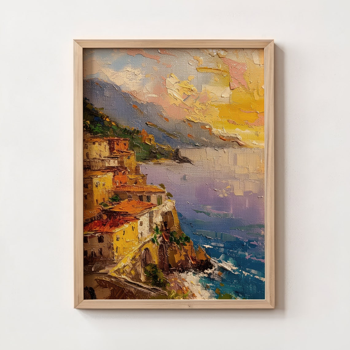 Amalfi Coast Cliffside Village Sunset Oil Painting Wall Art Print - Image 5
