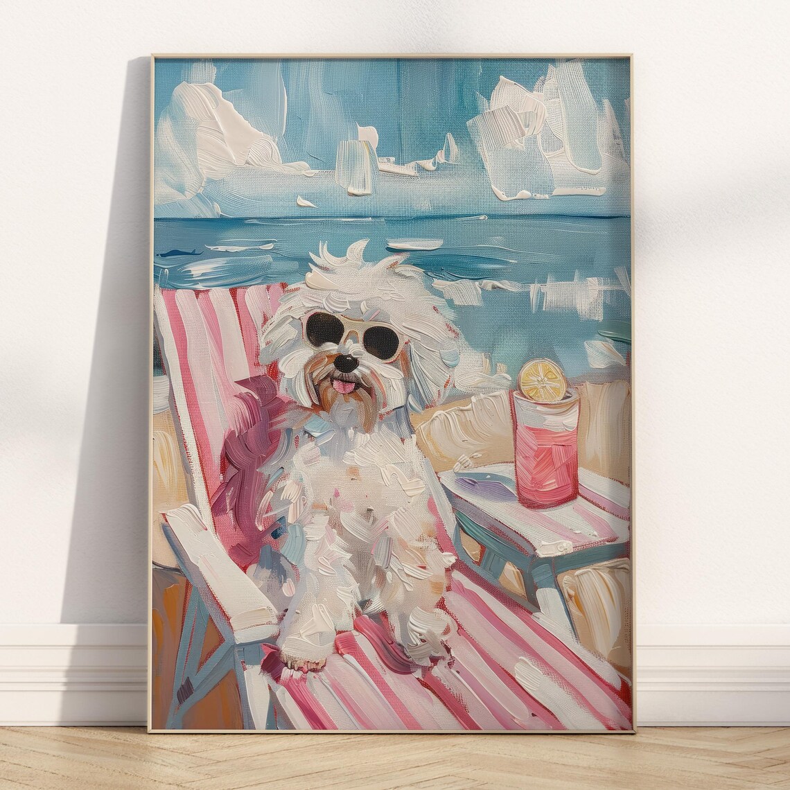 White Dog With Sunglasses Cocktail Beach Art Print - Image 5