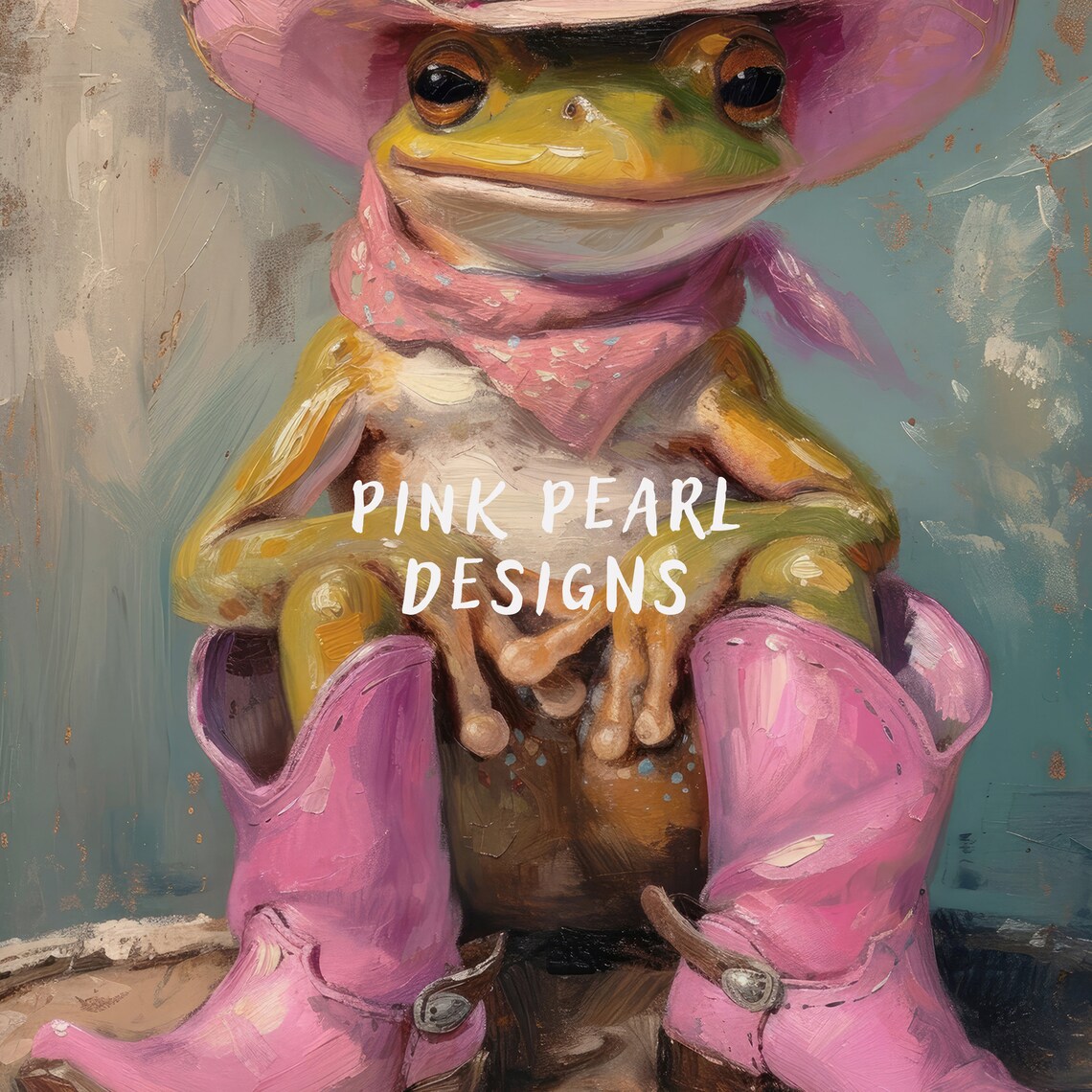 Preppy Frog With Cowgirl Hat Boots Art Print - Image 6