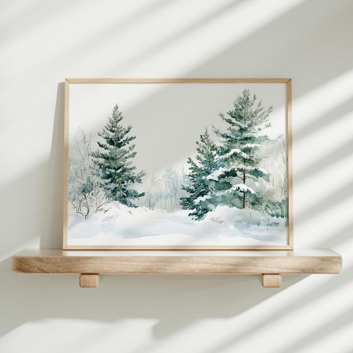 Snowy Pine Trees Watercolor Winter Woodland Landscape Poster