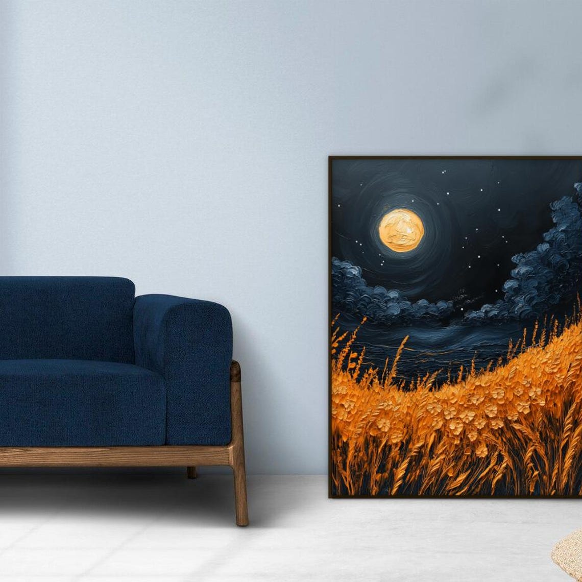 Moonlit Wheat Field Wall Art Starry Night Landscape Print Rustic Nature Poster Boho Farmhouse Decor 34