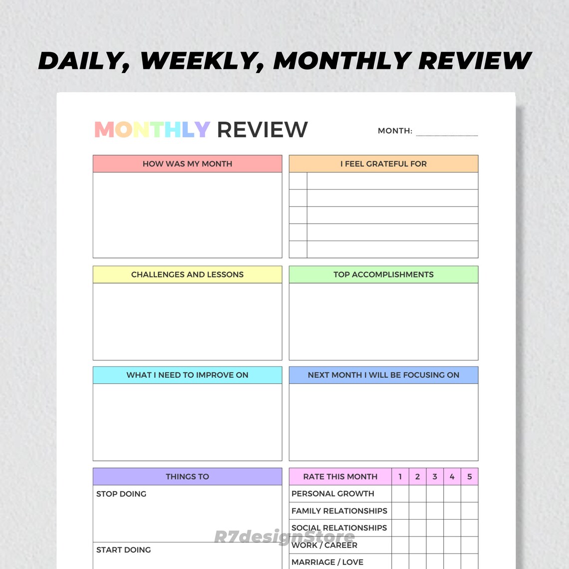 Daily Weekly Monthly Review Planner Printable Reflection Journal Poster - Image 2