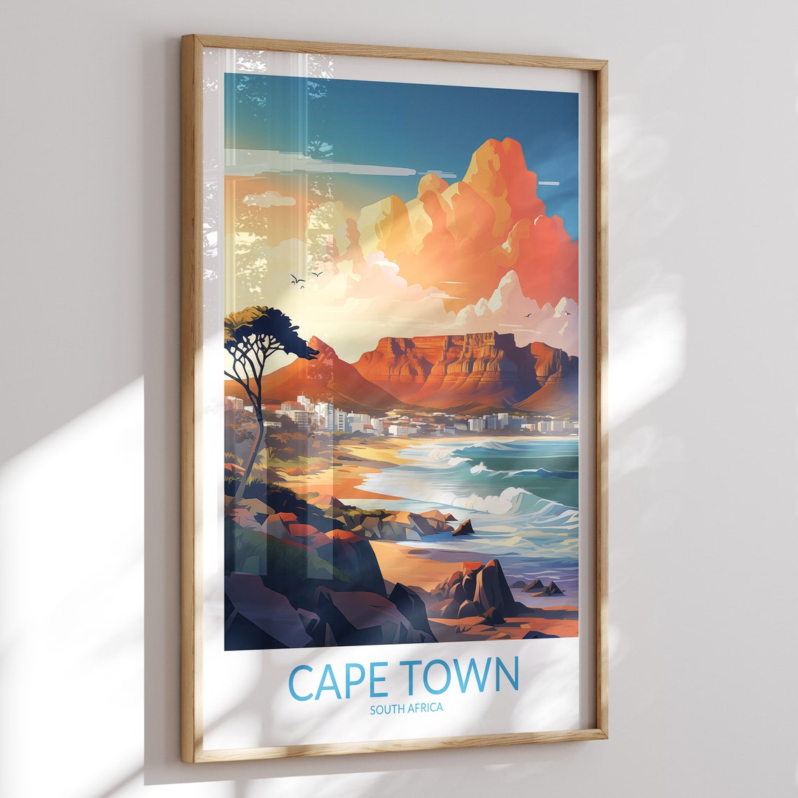 Cape Town South Africa Table Mountain Golden Sunset Coast Poster