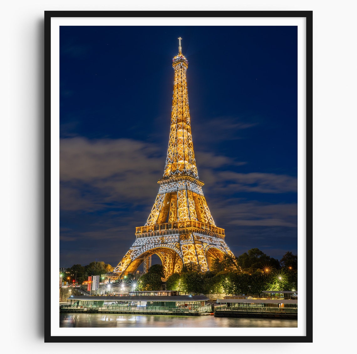 Eiffel Tower Sparkling Night View Over the Seine Paris Poster