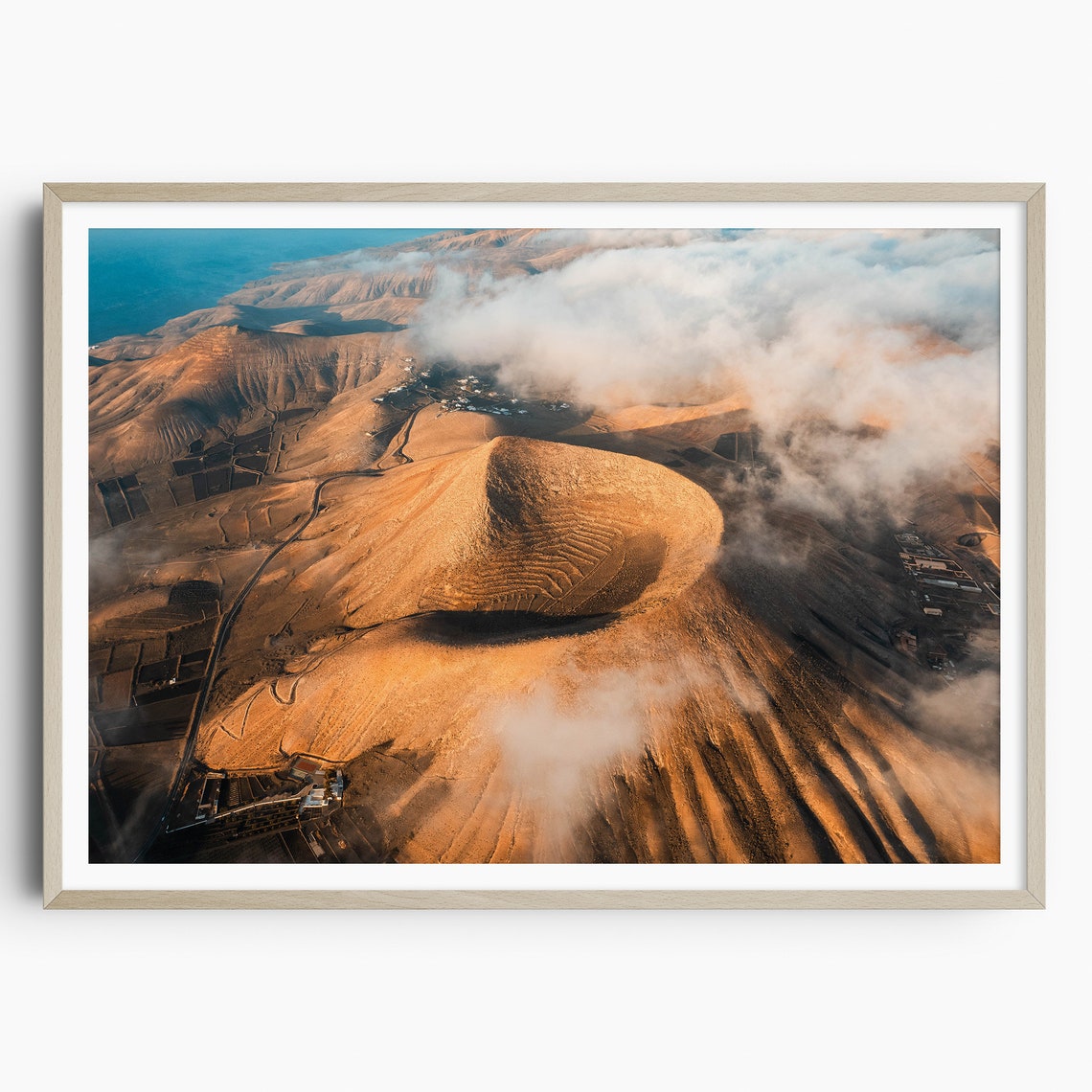 Volcanic Cone at Golden Hour Through Clouds Lanzarote Poster
