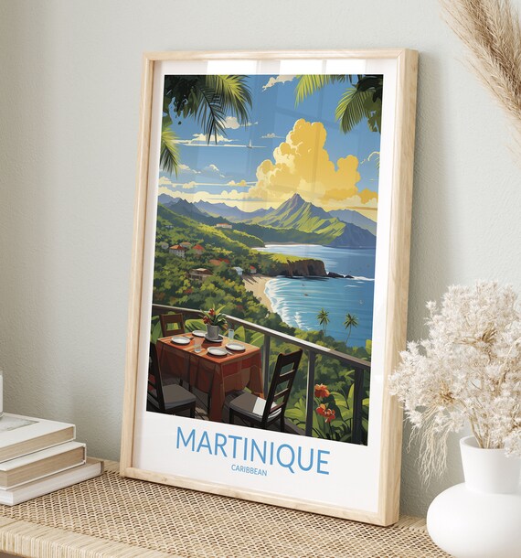 Martinique Caribbean Cafe Terrace Bay Overlook Alfresco Travel Poster
