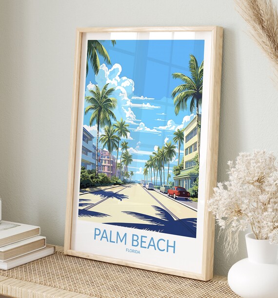 Palm Beach Florida Art Deco Street Lined with Palm Trees Poster