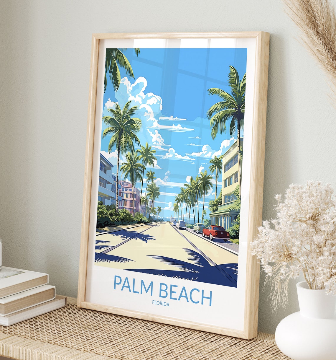 Palm Beach Florida Art Deco Street Lined with Palm Trees Poster