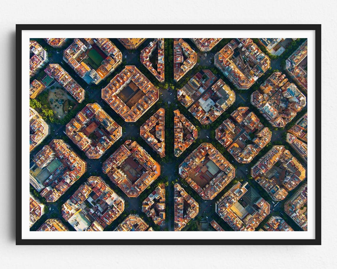 Barcelona Aerial Photo Print, Eixample Blocks