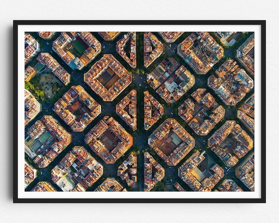 Barcelona Aerial Photo Print, Eixample Blocks