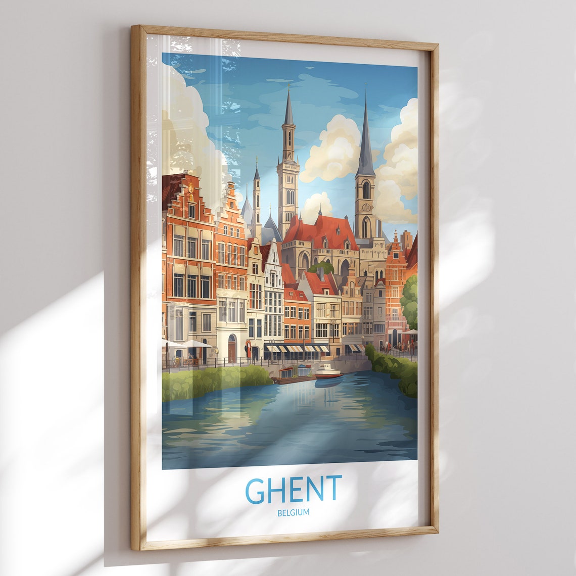 Ghent Belgium Riverside Belfry Old Town Row Houses Travel Poster