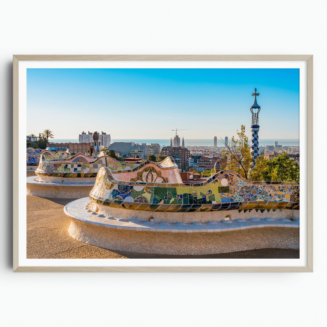 Park Guell Mosaic Terrace Barcelona Gaudi Architecture Travel Poster