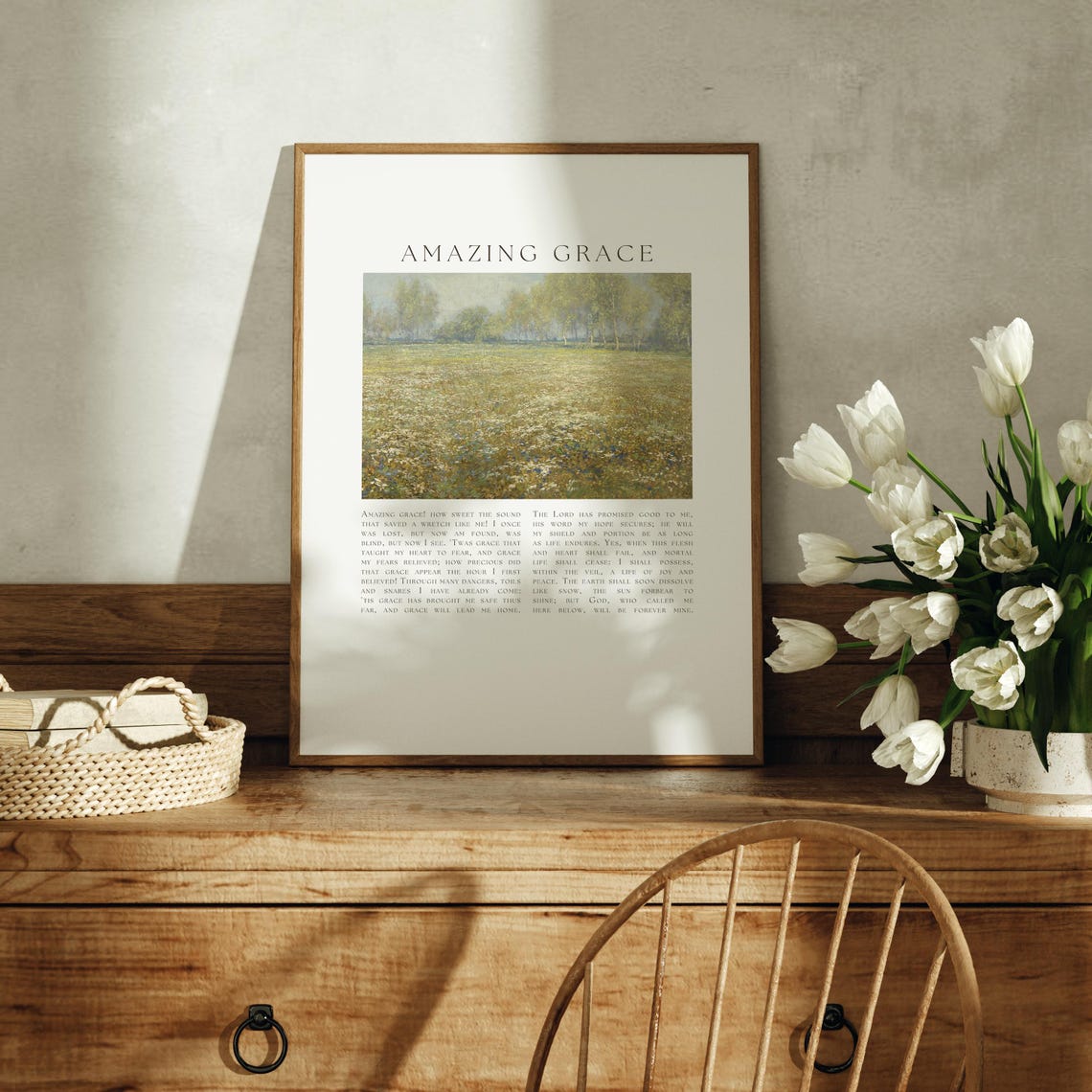 Amazing Grace Hymn Lyrics Wildflower Meadow Vintage Art Poster - Image 3