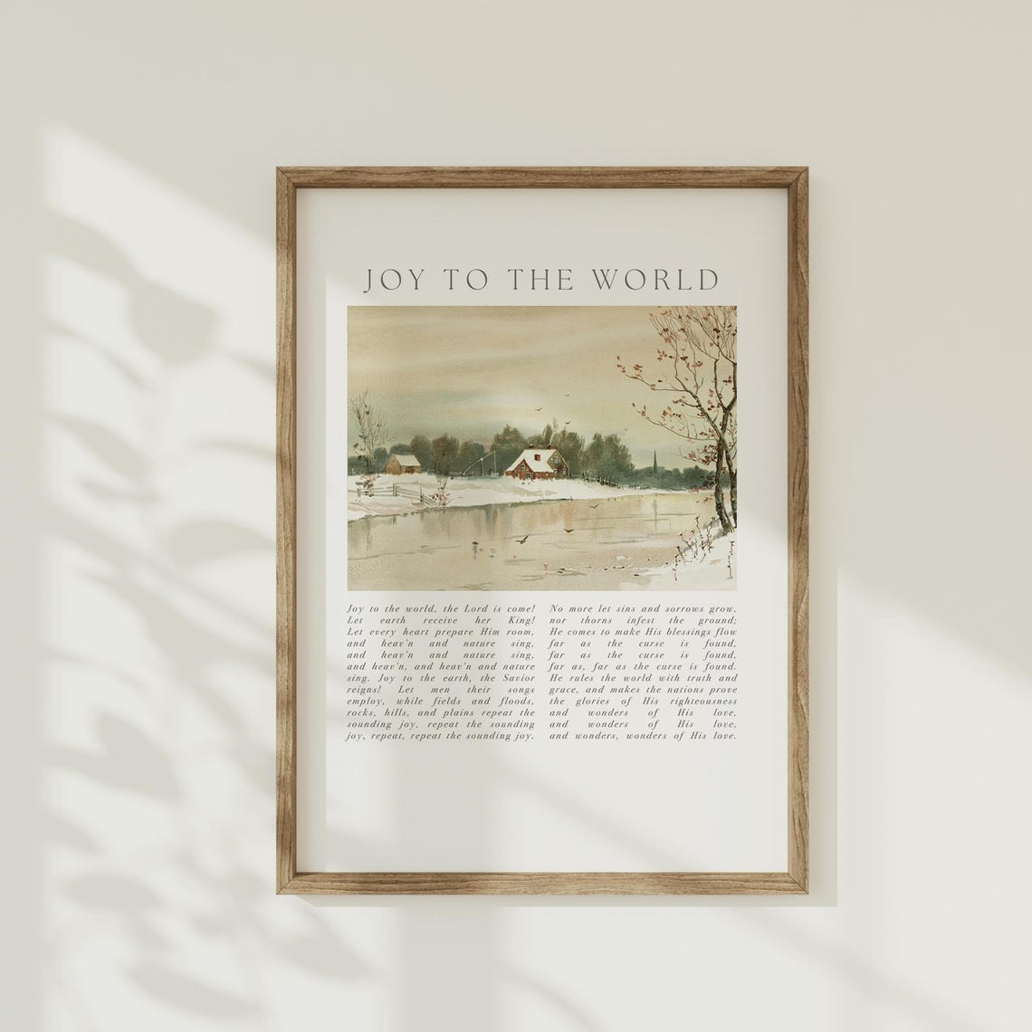Joy To The World Vintage Wall Art Christmas Hymn Worship Song Poster Winter Countryside Landscape Snowy Cottage Scene Holiday Gift