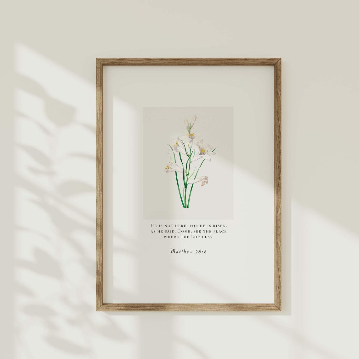 He Is Risen Botanical Wall Art Matthew 286 Vintage Christian Easter Home Decor Resurrection Bible Verse Neutral Floral Poster