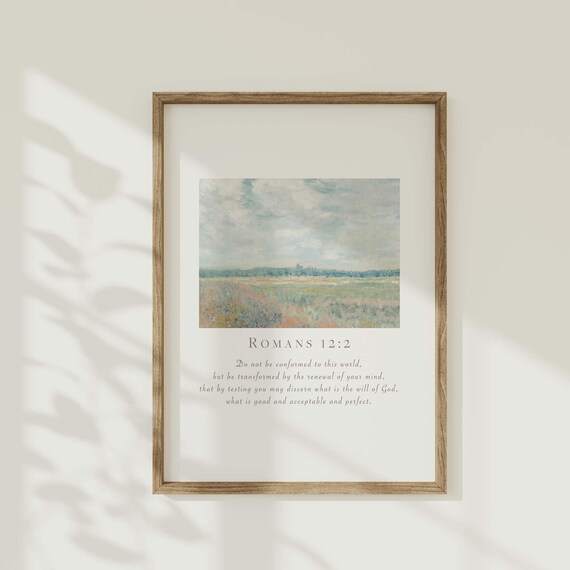 Romans 12:2 Renewal of Your Mind Cloudy Meadow Impressionist Scripture Poster