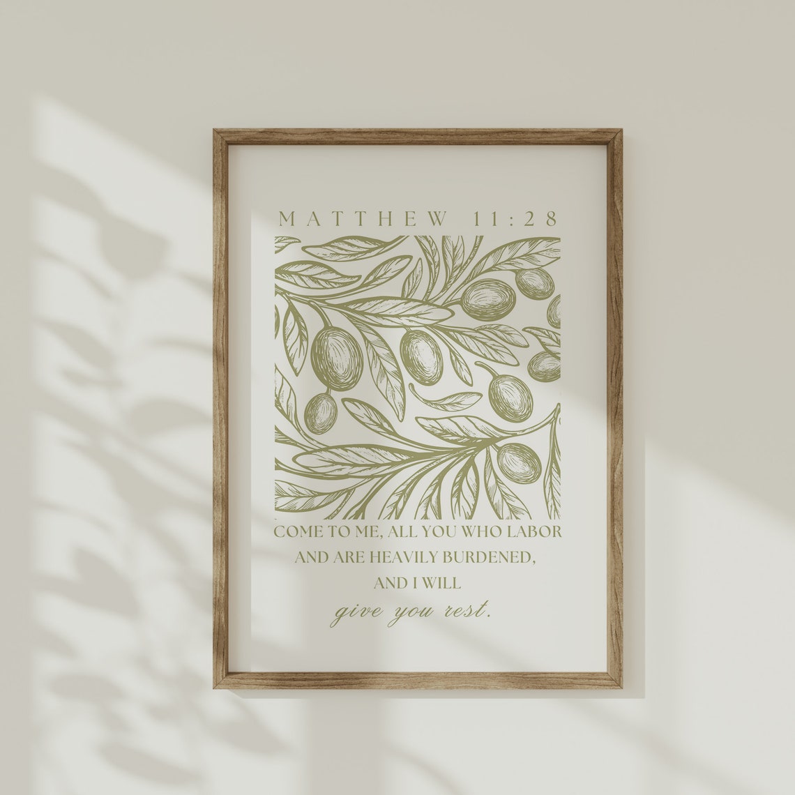 Matthew 11:28 Olive Branch Illustration Come To Me Scripture Poster