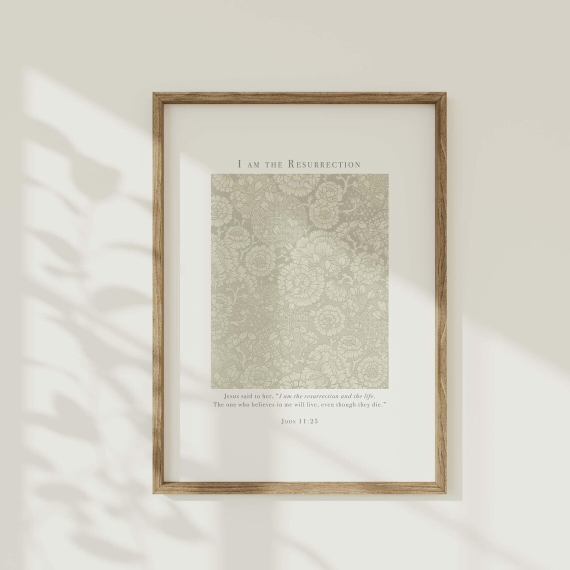 I Am the Resurrection John 11:25 Sage Floral Damask Easter Poster