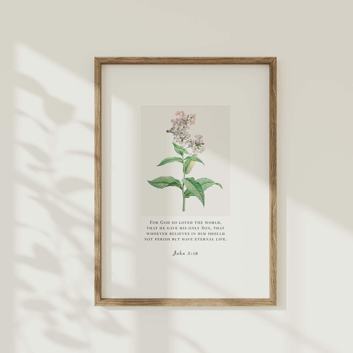 John 3:16 Framed Bible Verse Lilac Blossom Botanical Scripture Poster