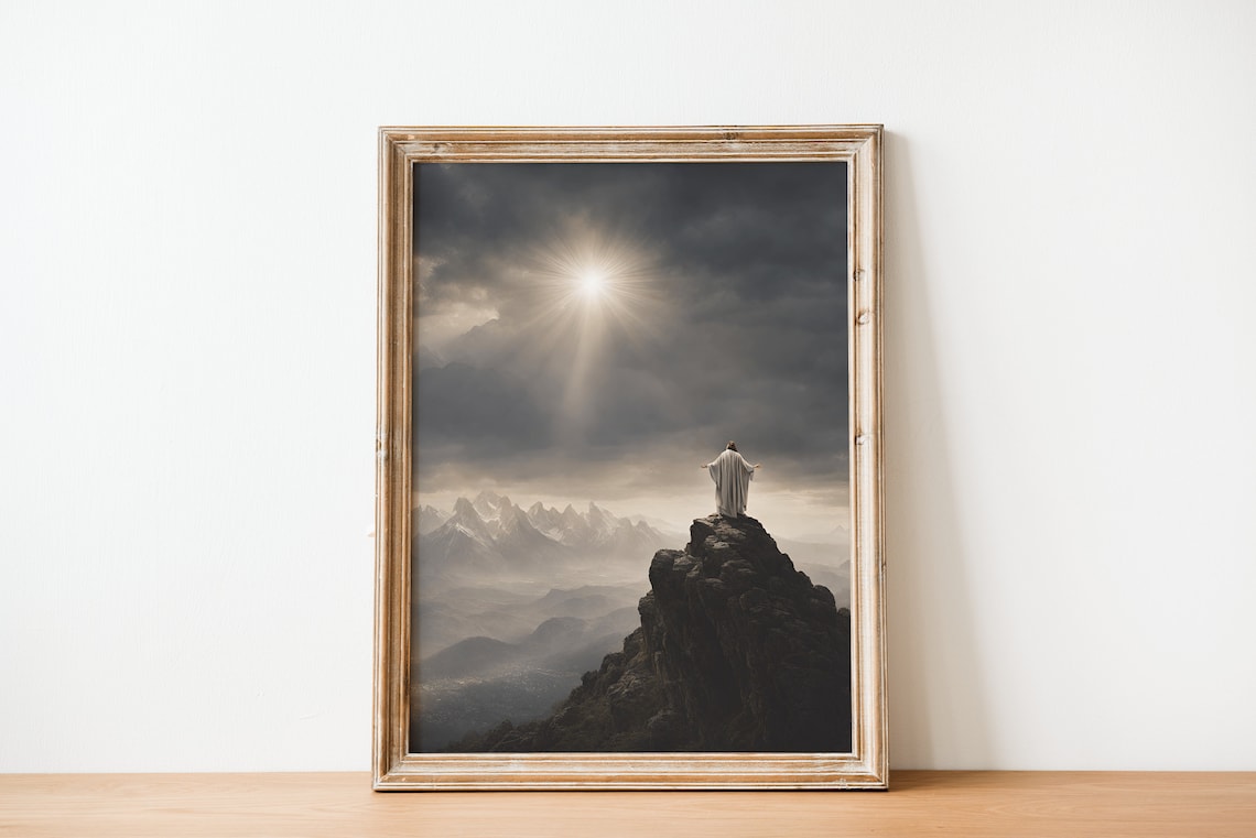 Jesus Christ On The Mountain Vintage Art Print