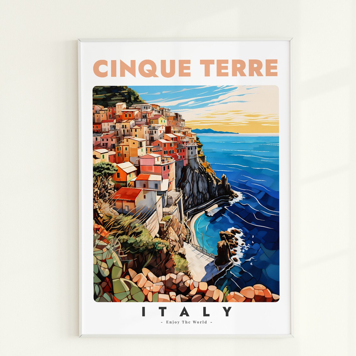 Cinque Terre Italy Travel Poster, Coastal Village