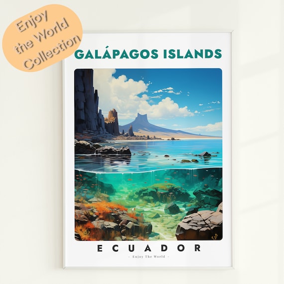 Galápagos Islands Ecuador Reef Volcano Ocean Adventure Poster