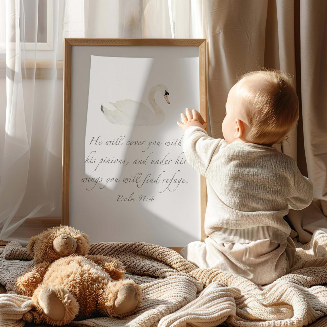 Psalm 914 Nursery Wall Art Swan Nursery Print Woodland Nursery Christian Baby Girl Neutral Baby Room Baby Bible Verse Print - Image 5