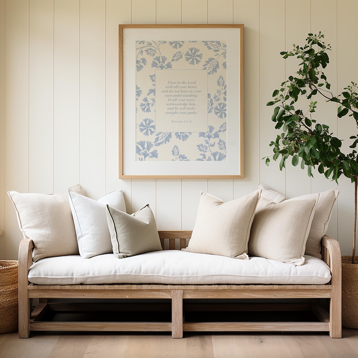 Proverbs 3:5-6 Trust in the Lord Blue Botanical Pattern Scripture Poster - Image 4
