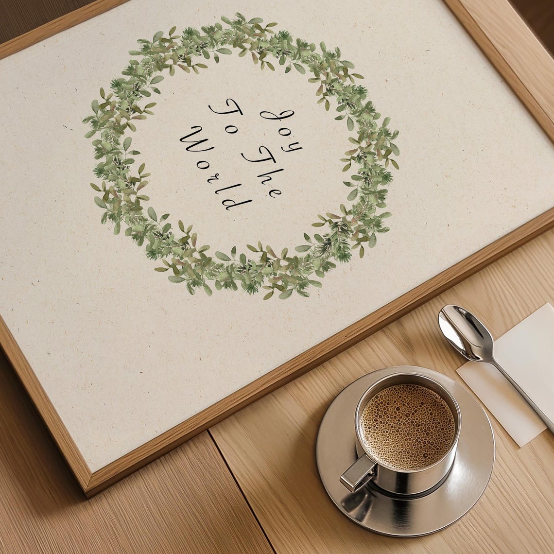 Joy To The World Green Botanical Wreath Minimalist Christmas Poster - Image 4