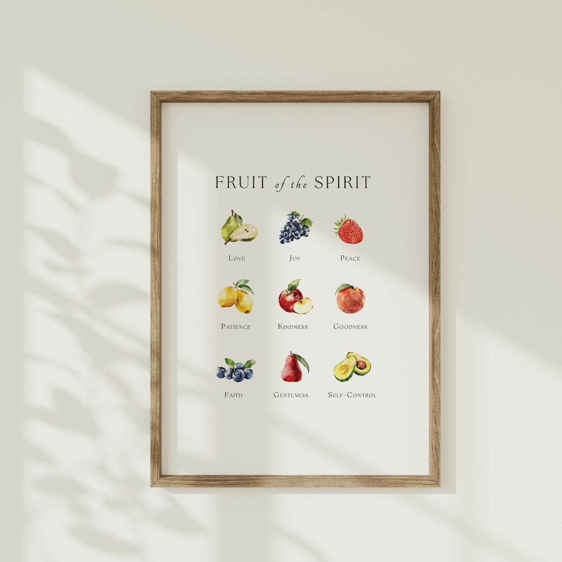 Fruit Of The Spirit Watercolor Chart Nine Fruits Minimalist Kitchen Poster
