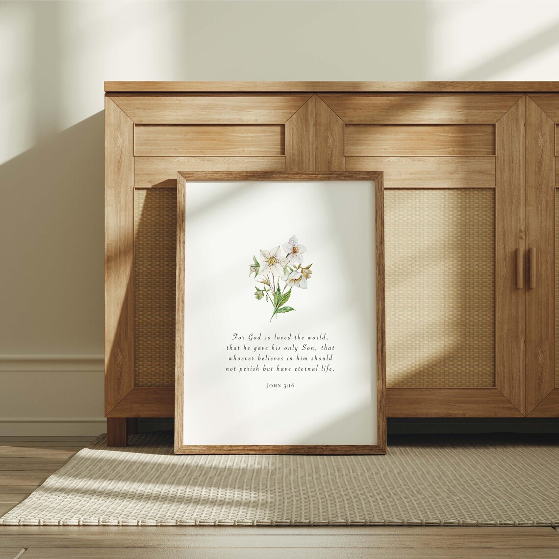 John 3:16 Christmas Rose Watercolor Floral Bible Verse Poster - Image 5
