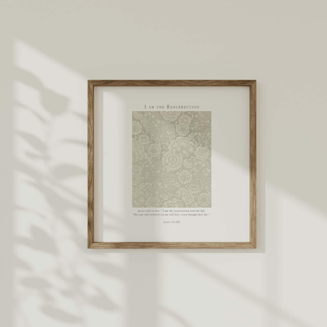 I Am the Resurrection John 11:25 Sage Floral Damask Easter Poster - Image 2