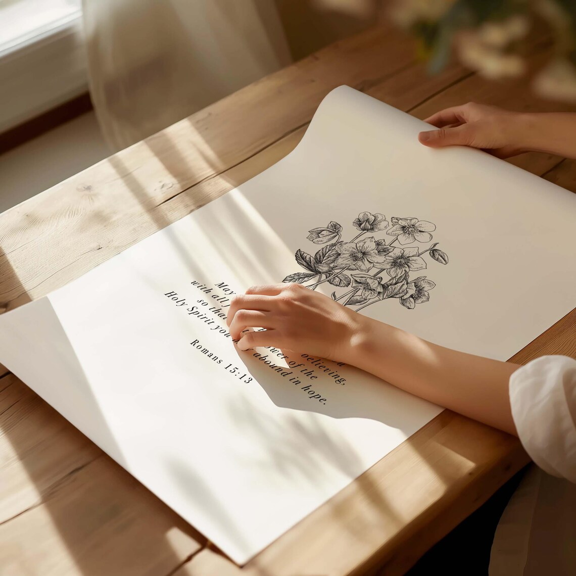 Romans 15:13 God Of Hope Botanical Line Art Bible Verse Poster - Image 3