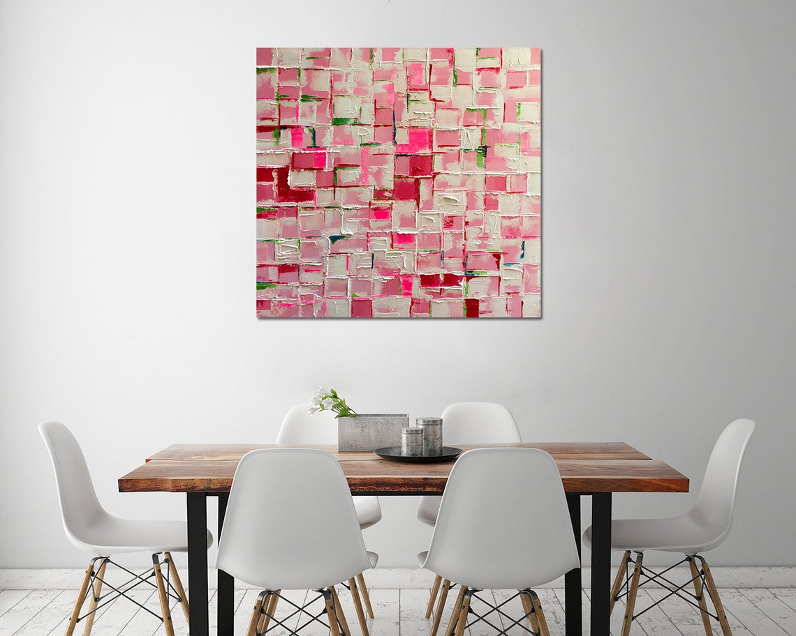 Pink Red Color Block Abstract Textured Canvas Modern Decor Poster - Image 3