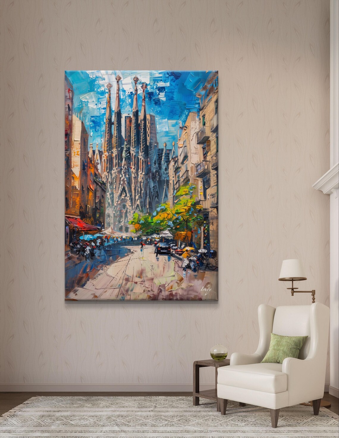 Sagrada Familia Barcelona Street Scene Bold Impasto Cityscape Poster - Image 5