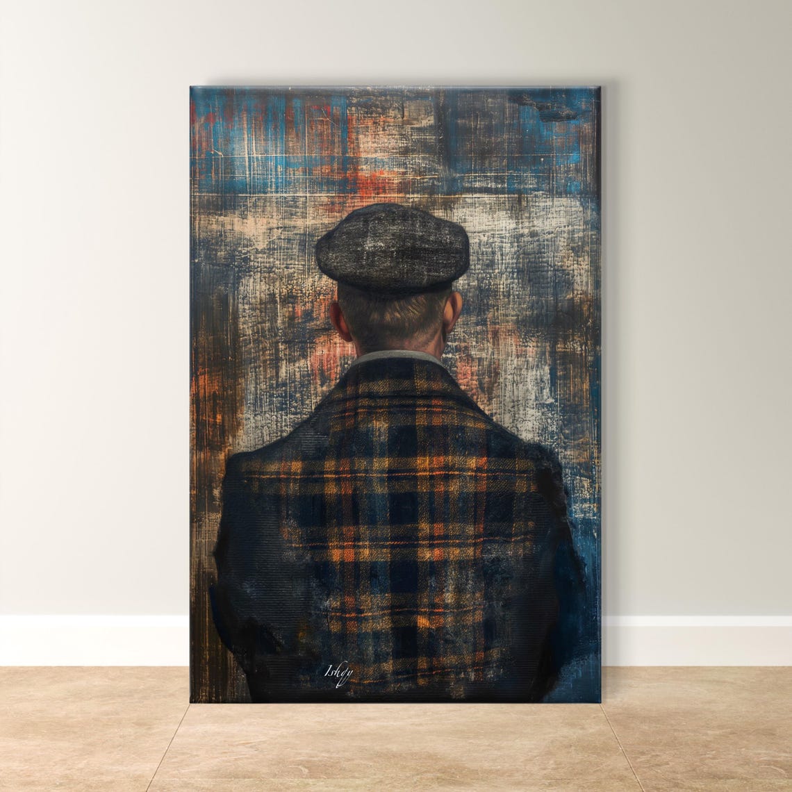 Scottish Gentleman Harris Tweed Flat Cap Back View Heritage Poster