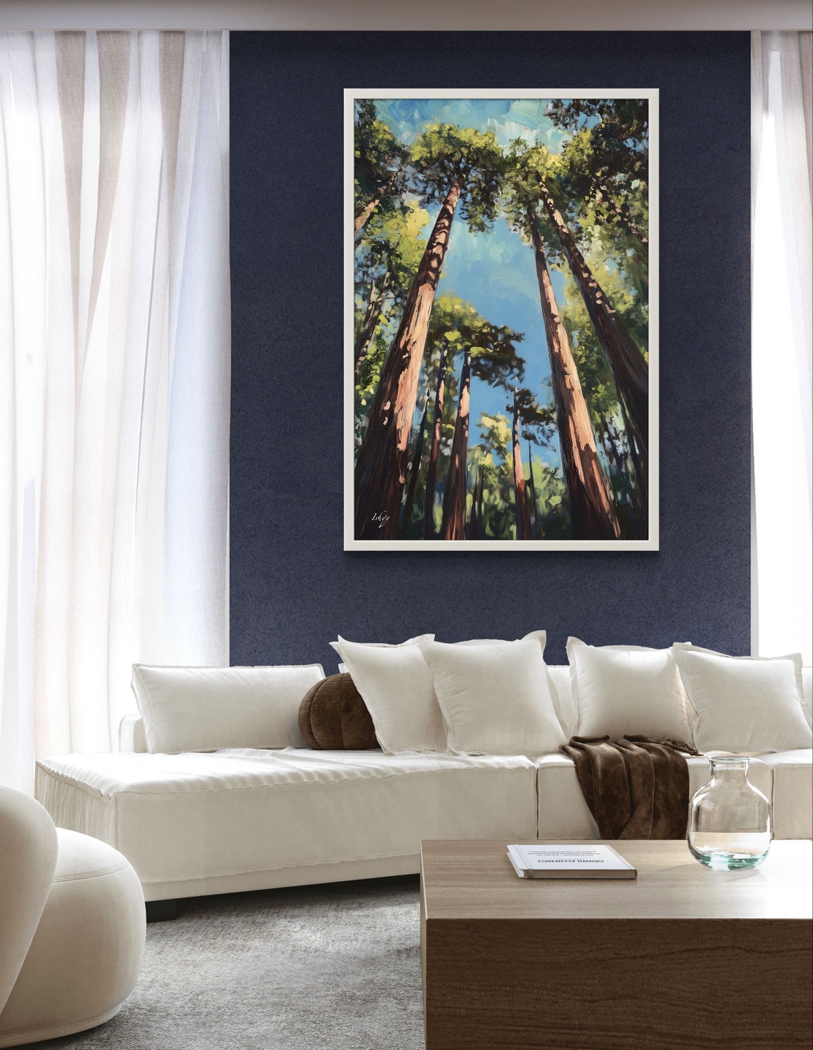 Redwood Forest Canopy Looking Up at Towering Trees Art Poster - Image 3