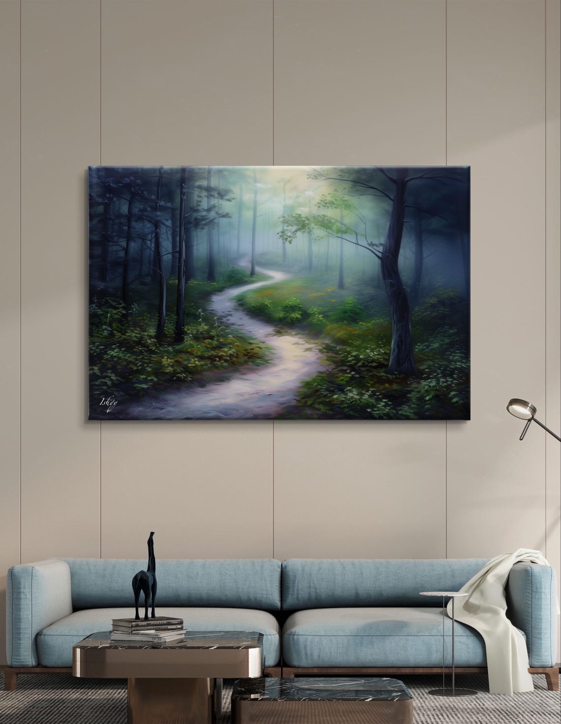 Misty Blue Forest Trail Dreamy Foggy Woodland Scenery Poster - Image 7