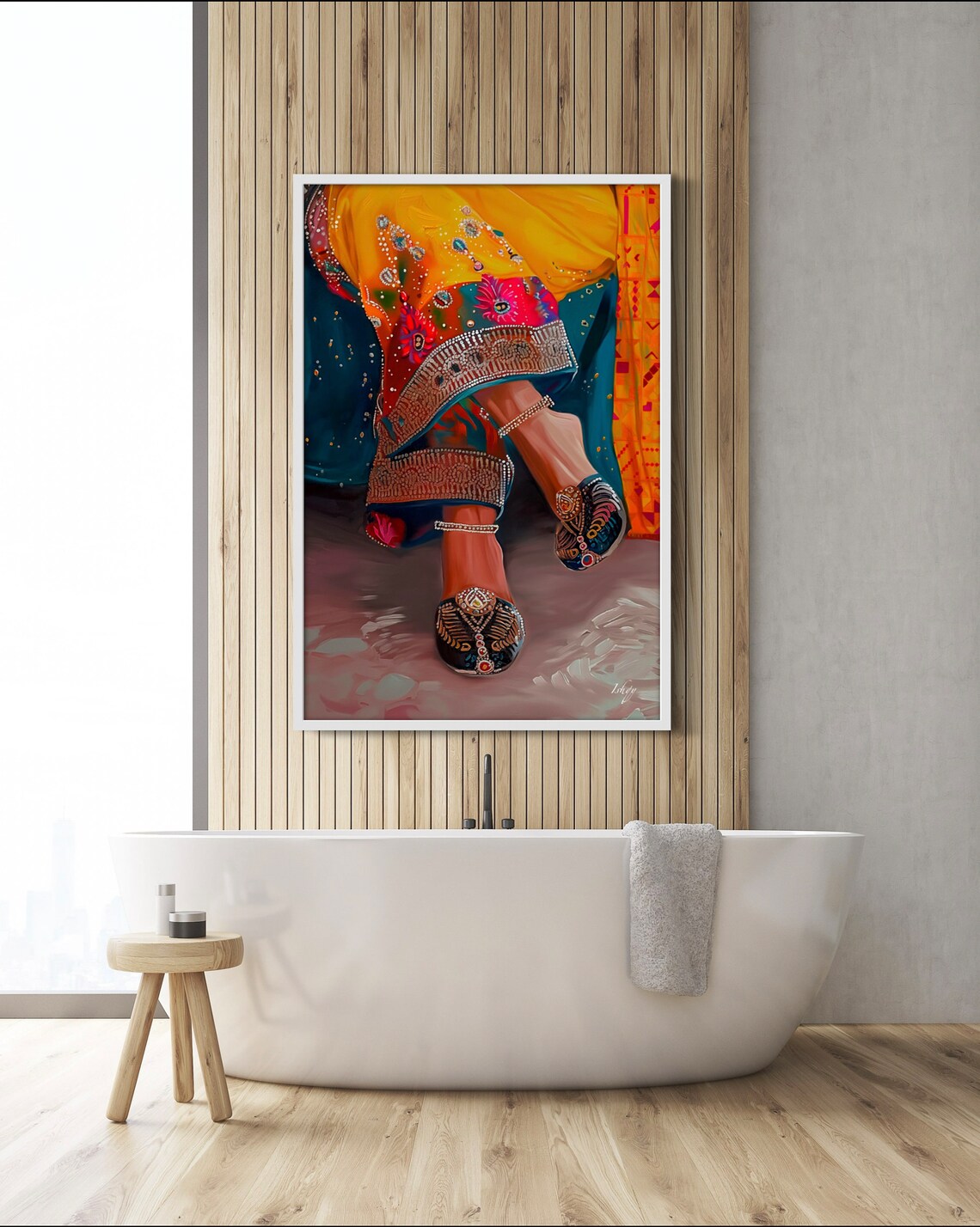 Punjabi Jutti Shoes with Colorful Embroidered Dress Art Poster - Image 3