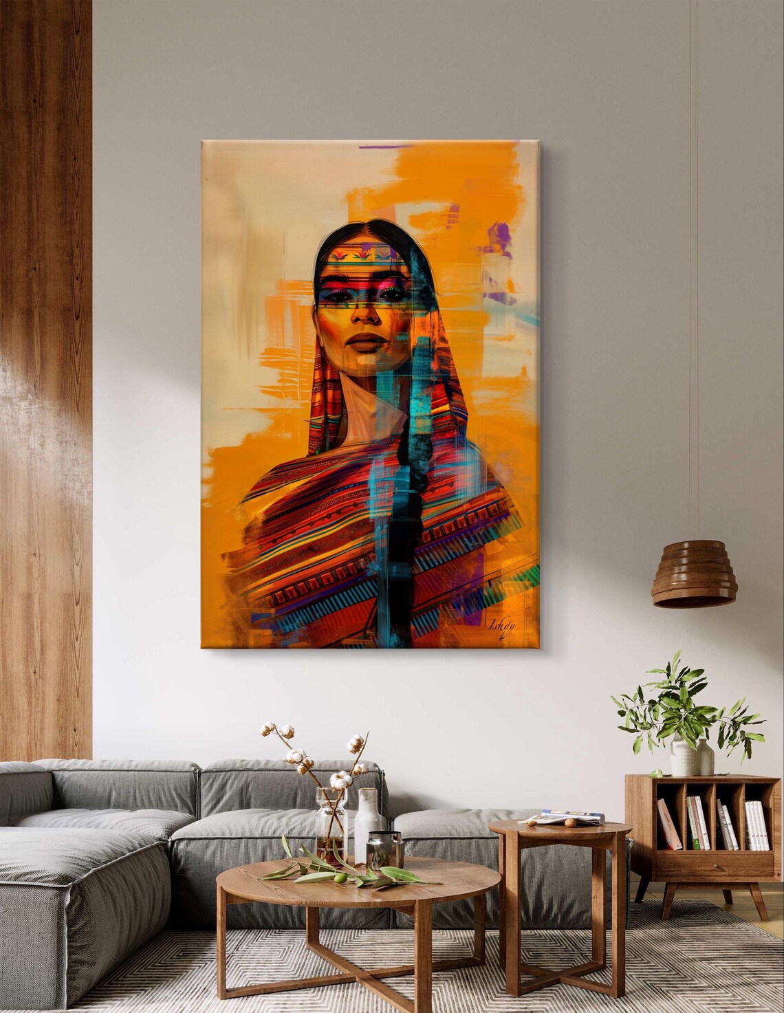 Mexican Woman Portrait in Serape Shawl Folk Art Painting Poster - Image 6