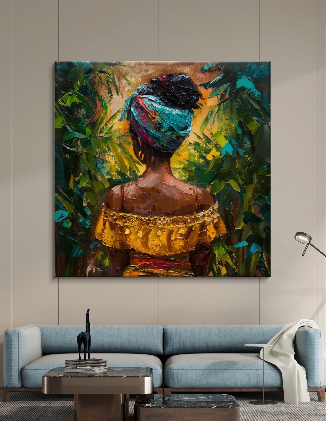 Brazilian Woman with Colorful Headwrap in Lush Jungle Paint Poster - Image 4