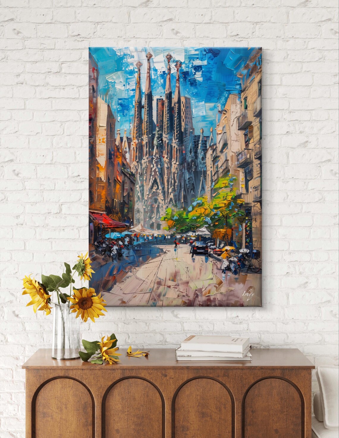 Sagrada Familia Barcelona Street Scene Bold Impasto Cityscape Poster - Image 7
