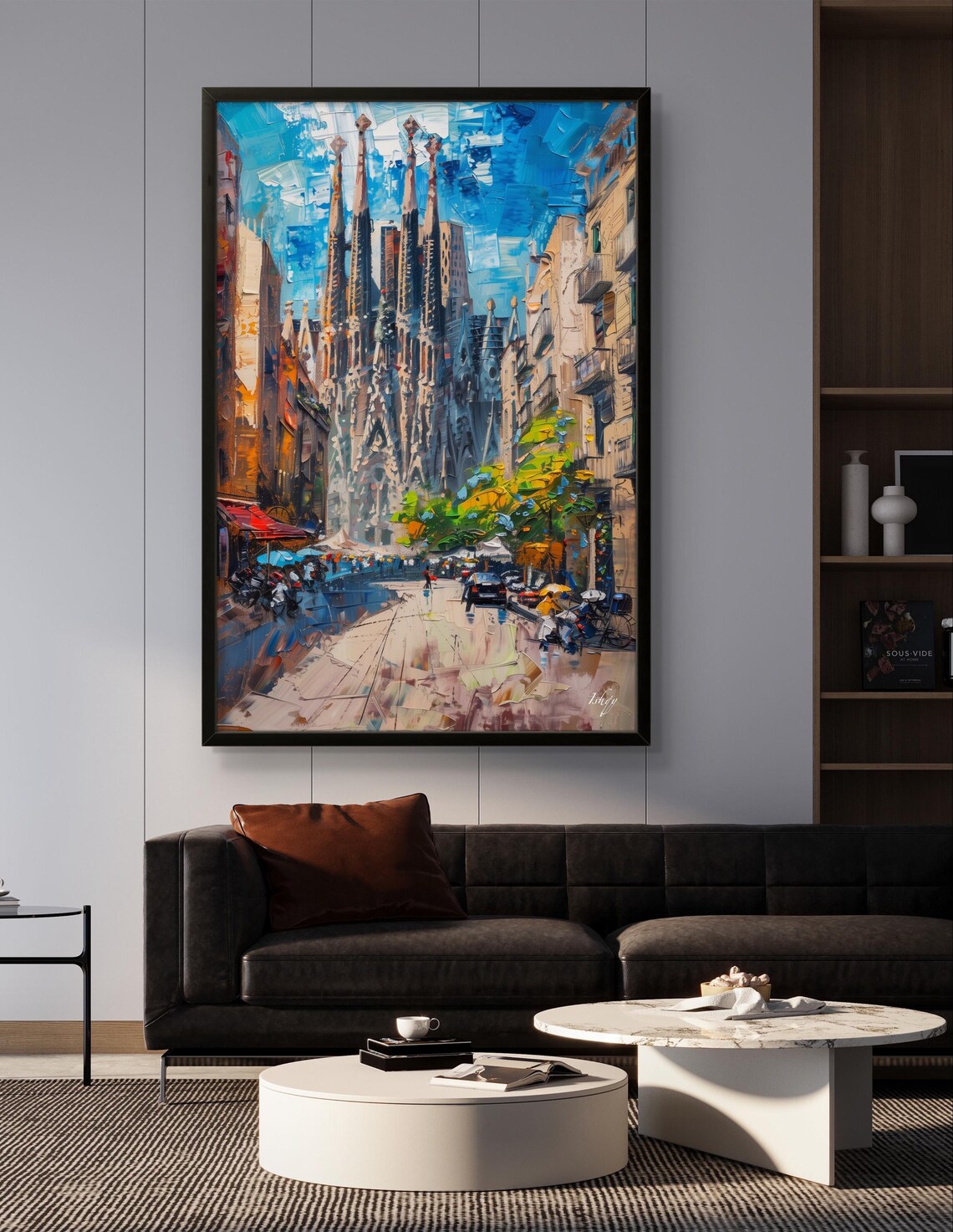 Sagrada Familia Barcelona Street Scene Bold Impasto Cityscape Poster - Image 2