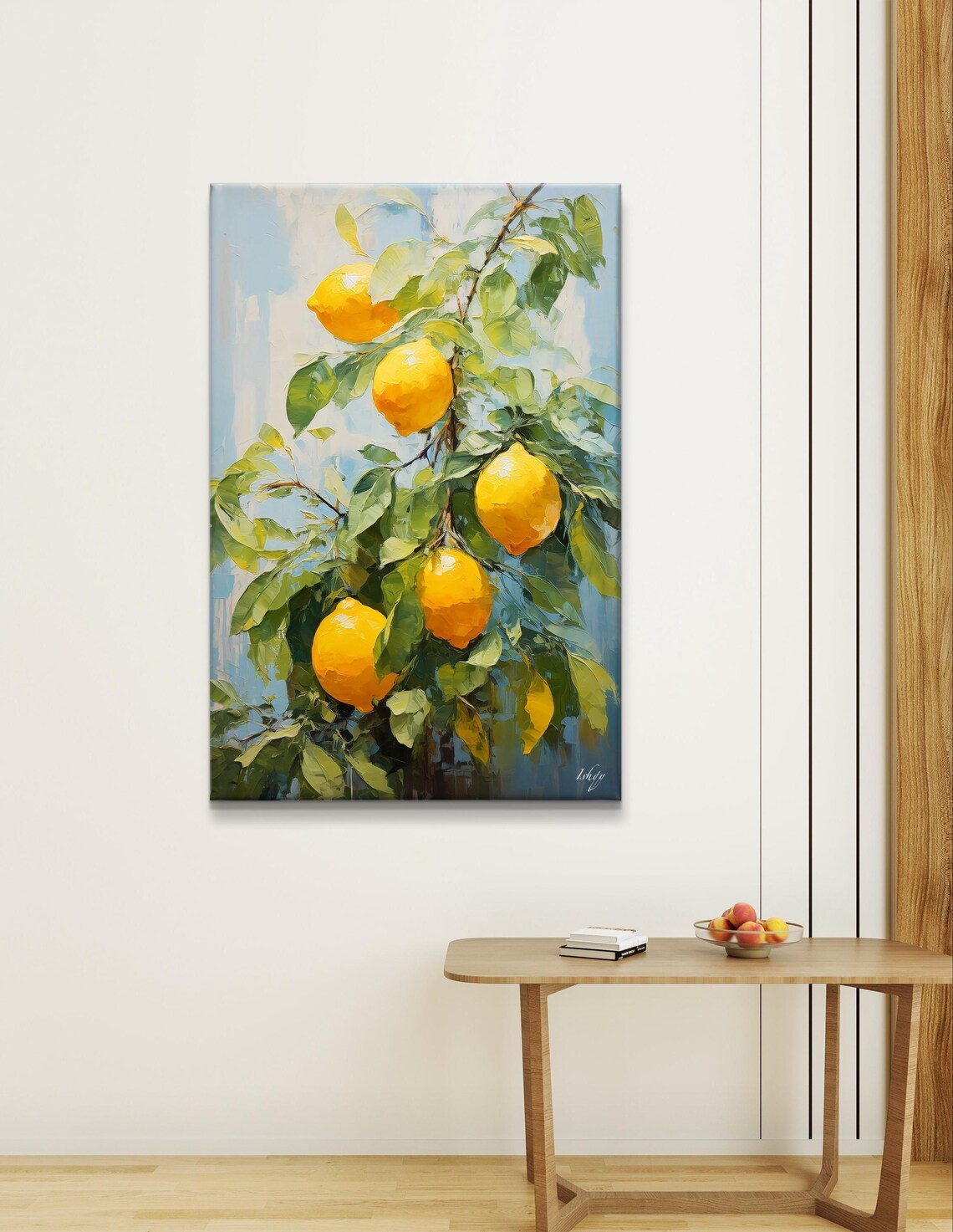 Ripe Lemon Branch Oil Painting with Fresh Green Leaves Poster - Image 6