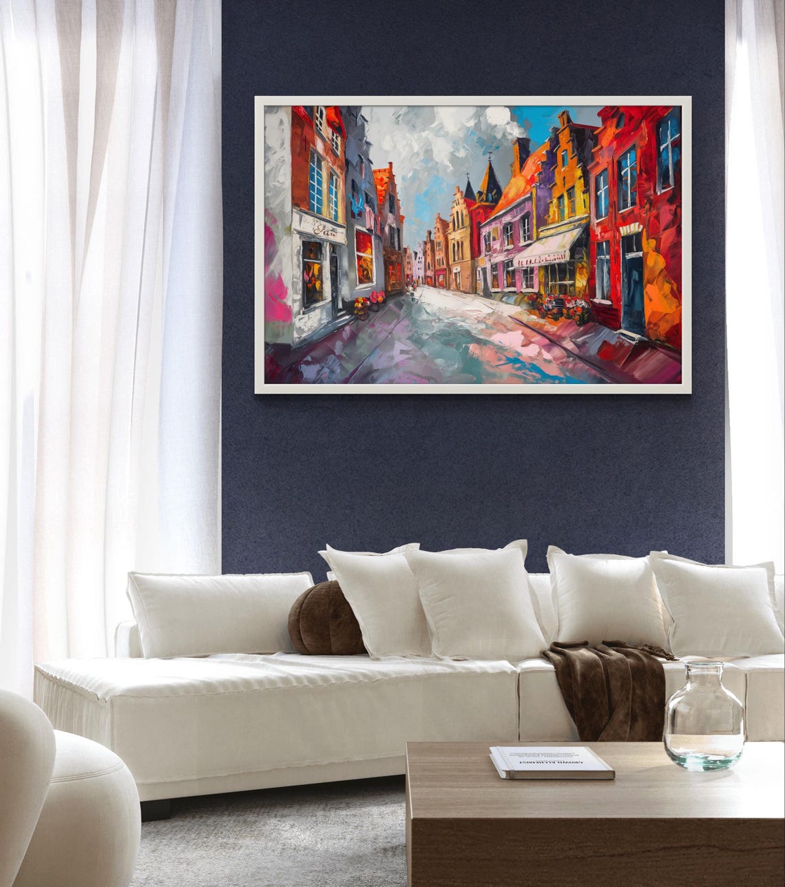 Bruges Old Town Street in Vivid Red and Orange Impressionist Poster - Image 3