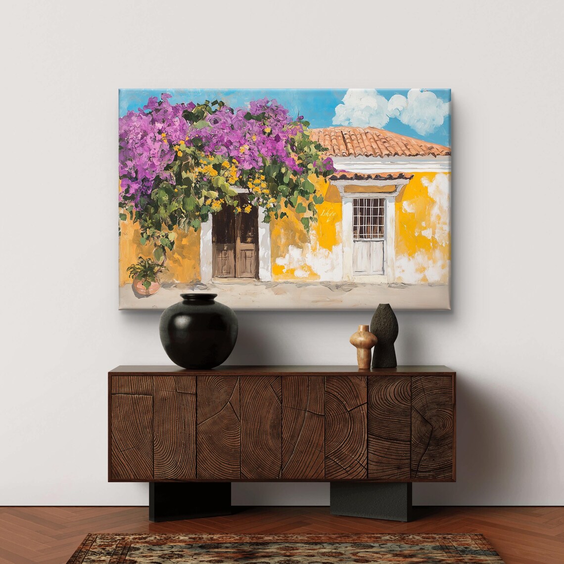 Yellow Colonial House Purple Bougainvillea Tropical Art Poster - Image 7
